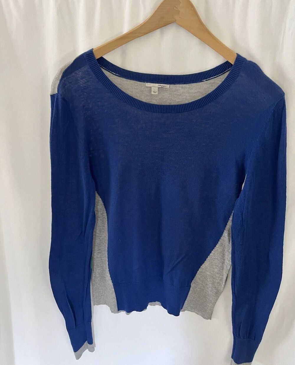 Halogen Nordstrom Blue Gray with green accents lightweight sweater large